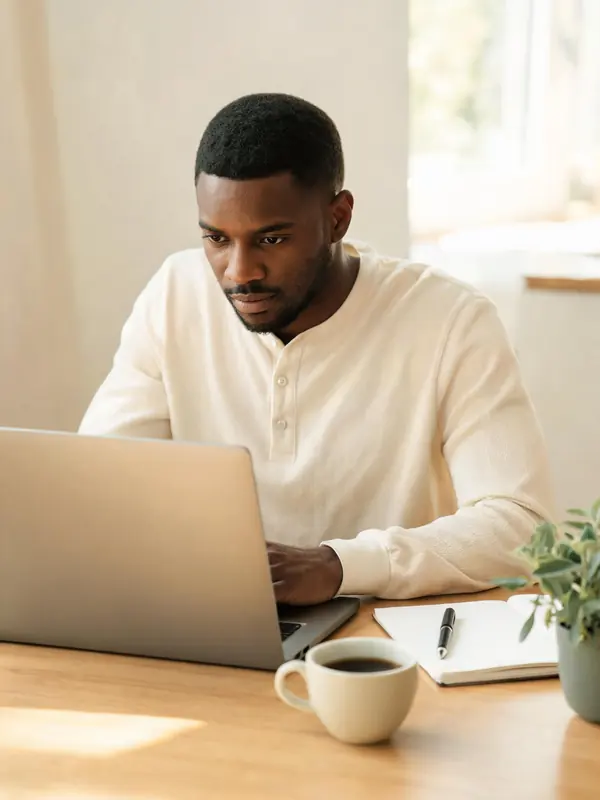 Man focused on work at a bright desk