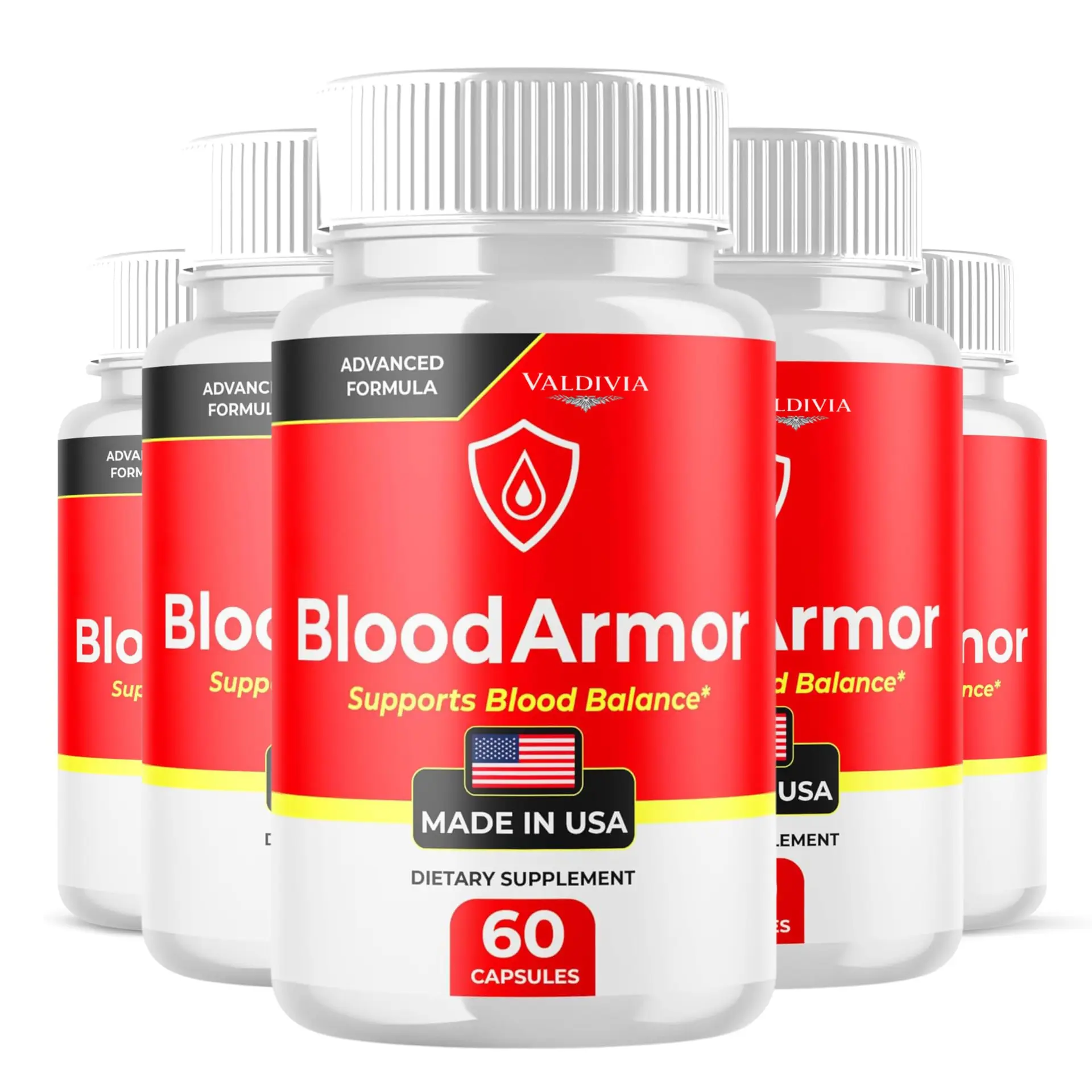 (5 Pack) BloodArmor Capsules, Official Blood Armor Advanced Formula Blood Support Supplement - Maximum Strength, All Natural Healthy Circulation & Stable Levels, BloodArmor Reviews (300 Capsules) - Valdivia Life