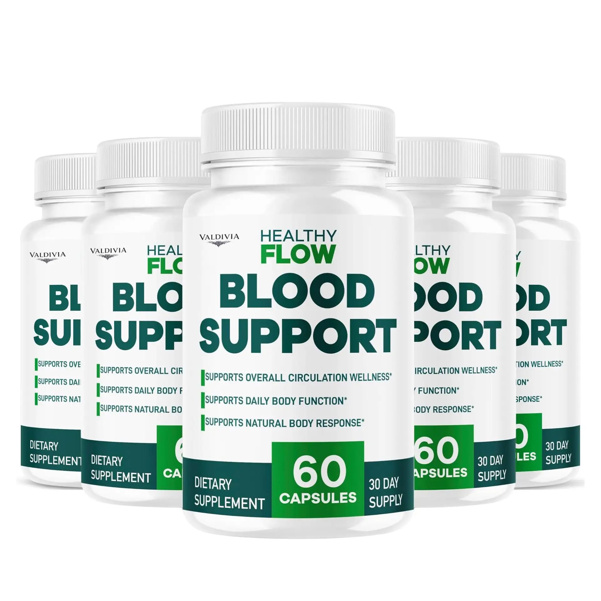 (5 Pack) Healthy Flow Blood Support - HealthyFlow Support Supplement Capsules Daily Premium Advanced Formula- Maximum Strength, Vitamins for Overall Health & Wellness, 300 Capsules for 5 Months - Valdivia Life