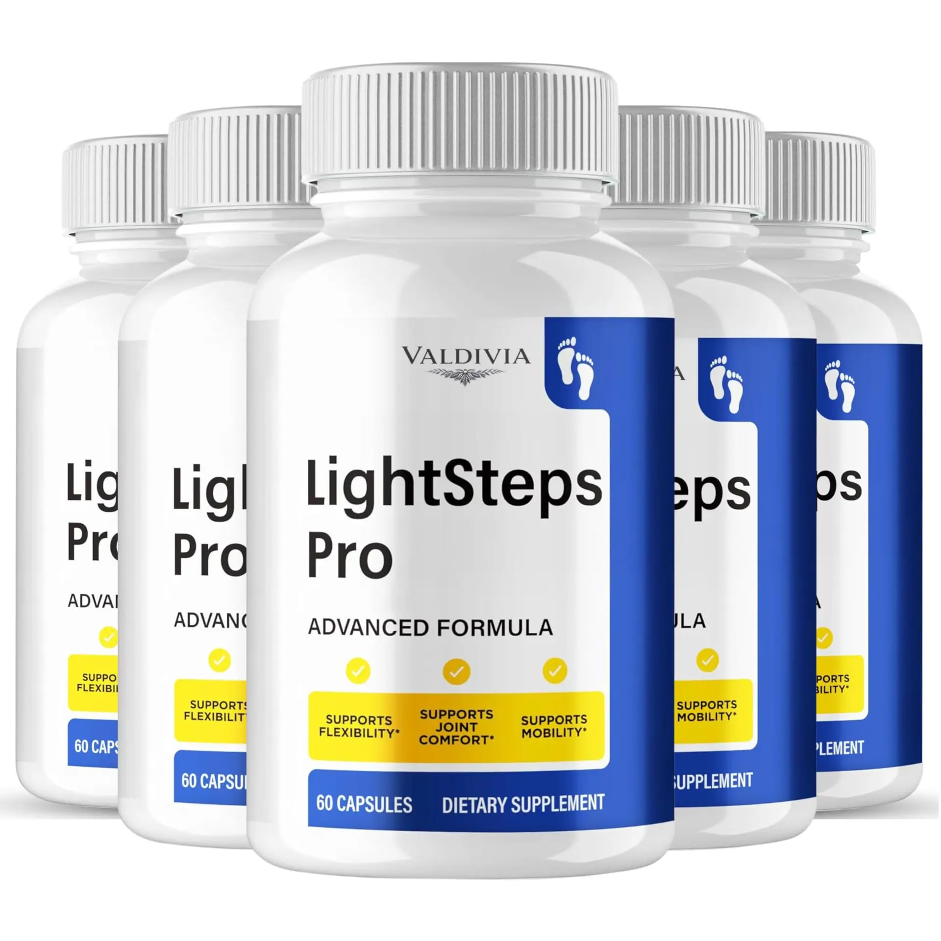 (5 Pack) LightSteps Pro Capsules, Official LightSteps Pro Supplement - Maximum Strength, All Natural Formula Fortify Bones, Movement & Bolster Flexibility, LightStepsPro Support Reviews - 300 Capsules - Valdivia Life