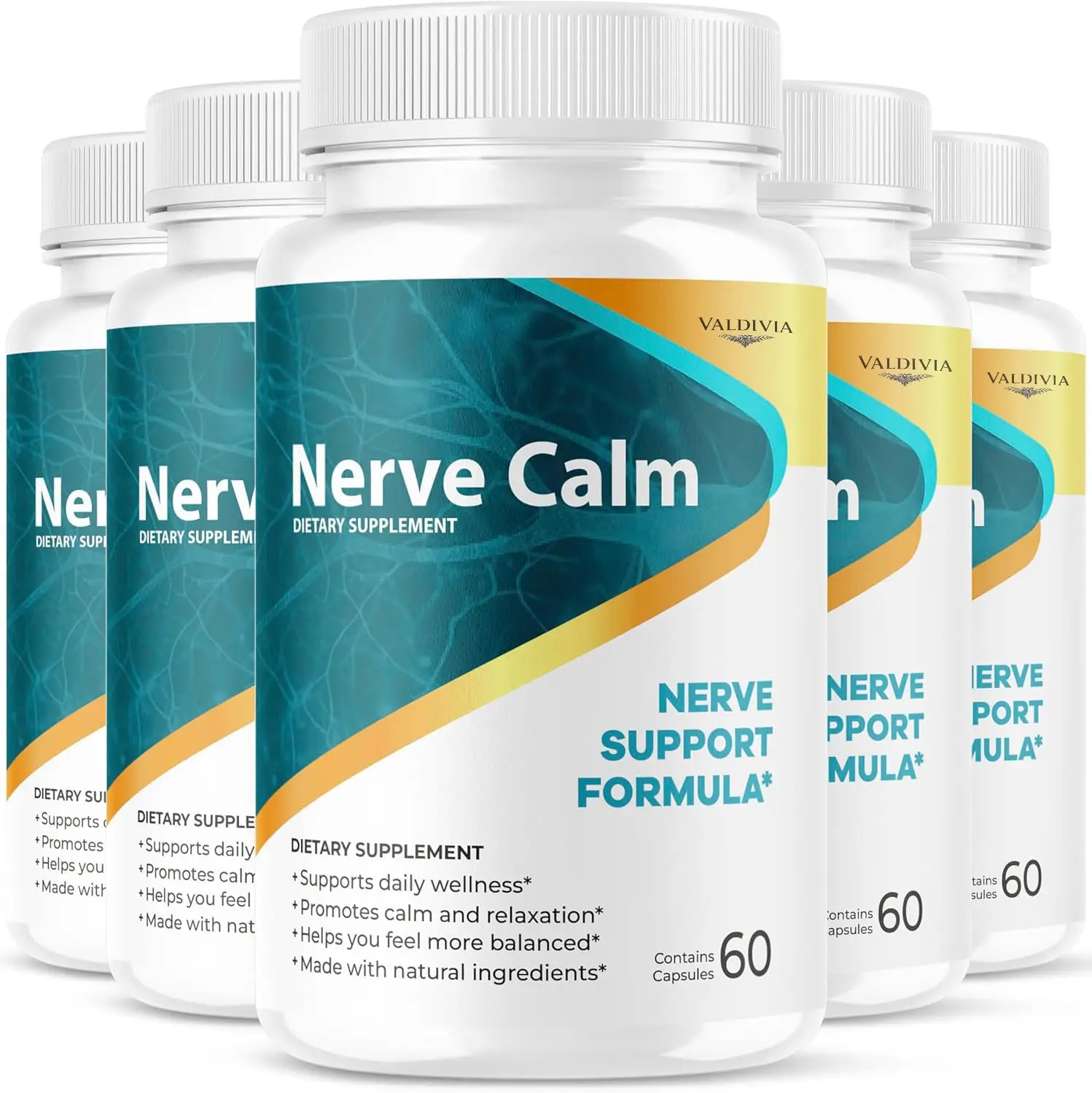 Nerve Calm Capsules - Official NerveCalm Premium Formula Supplement, Advanced Support Formula for Wellness & Overall Health, All Natural Nerve Calm Reviews, 300 Capsules for 5 Months - Valdivia Life
