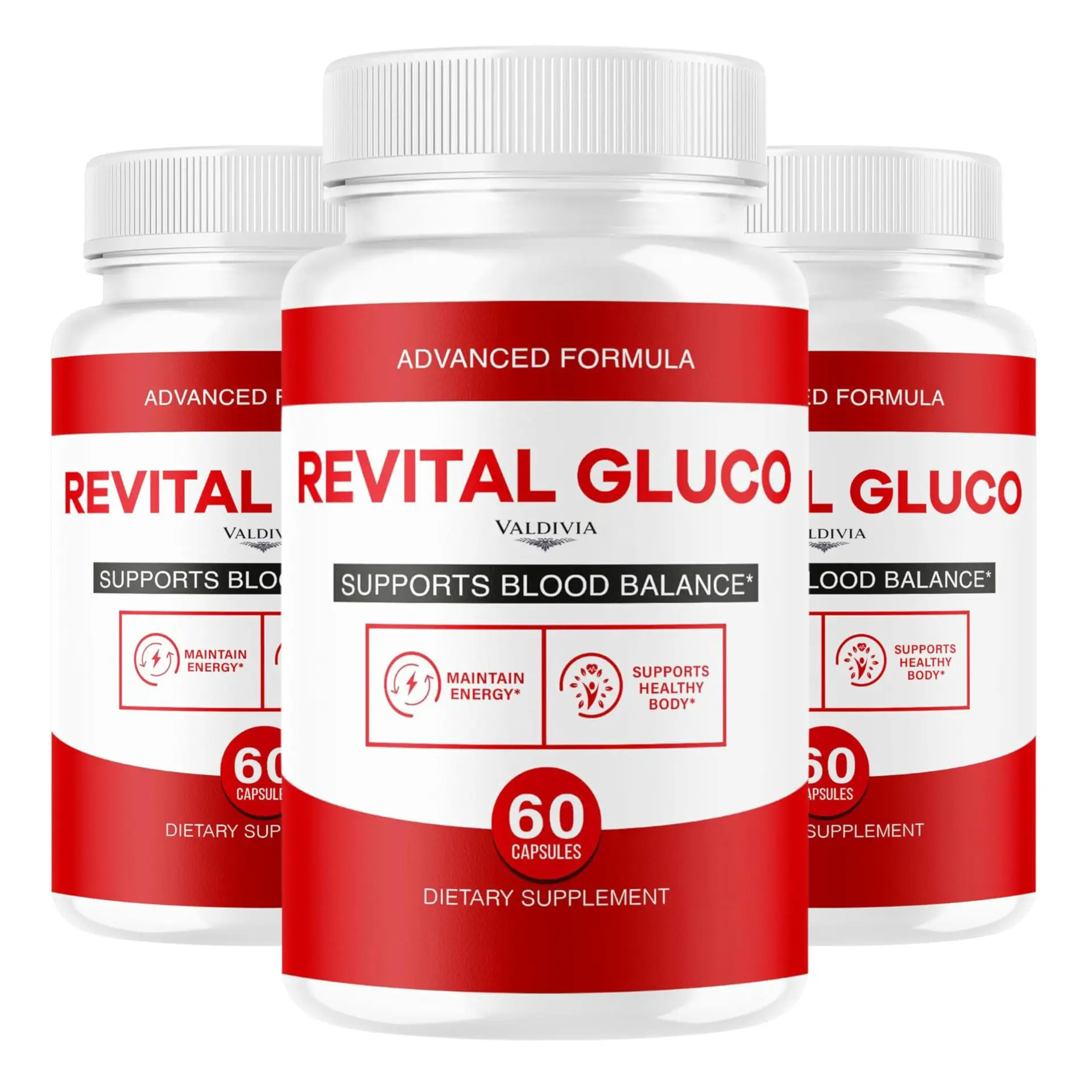 (3 Pack) Revital Gluco Capsules - Official RevitalGluco Advanced Blood Health Support Supplement Pills - Maximum Strength, All Natural Formula for Overall Health & Wellness, 120 Capsules for 3 Months - Valdivia Life