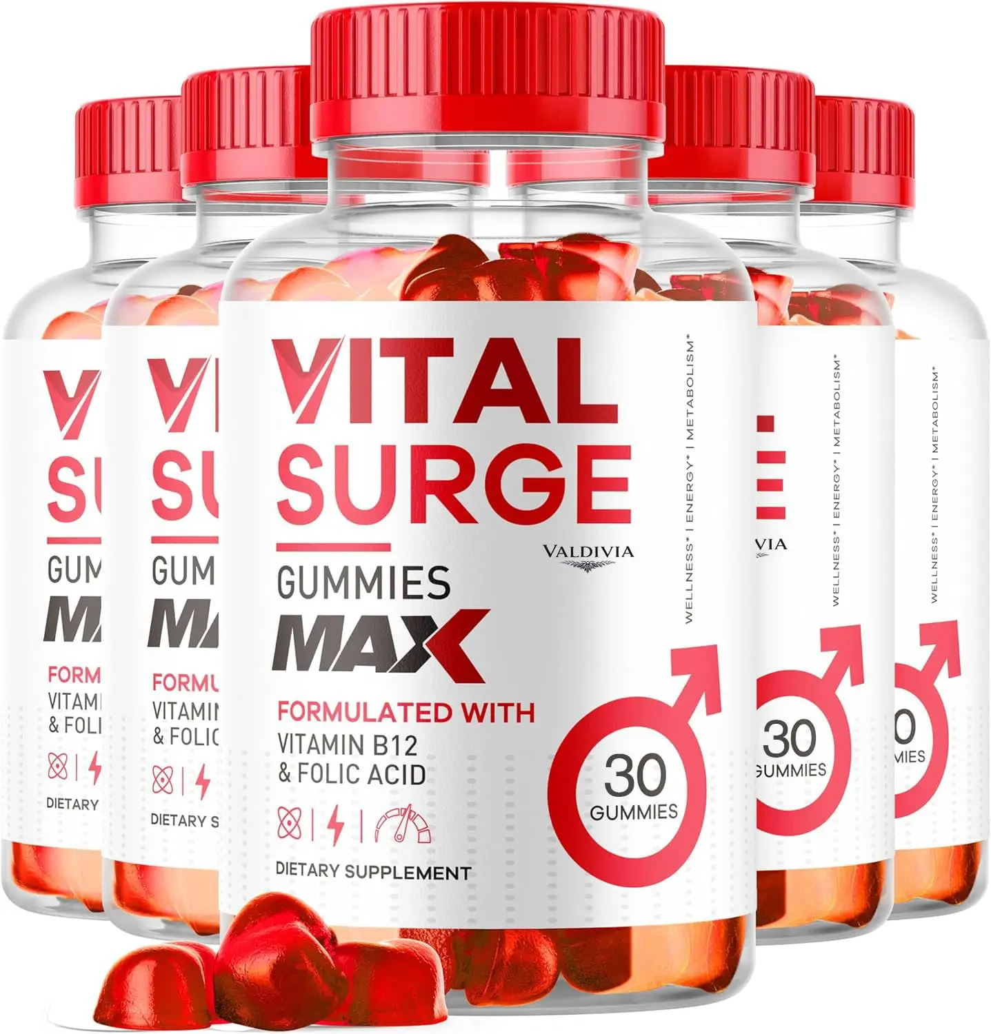 (5 Pack) Vital Surge MAX, VitalSurge Gummies MAX for Men Support, Advanced Max Strength Formula, VitalSurge MAX Male Performance, Vital Surge MAX Mens Gummies (150 Gummies) - Valdivia Life