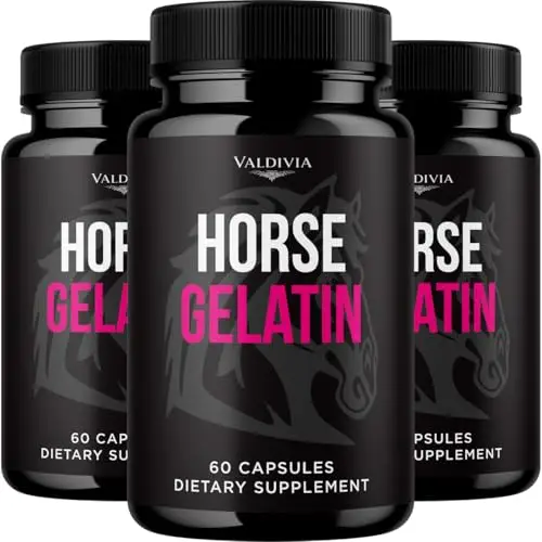 (3 Pack) Horse Gelatin Capsules HorseGelatin Supplement, Premium Formula, Natural Vitamins for Health & Wellness - 180 Capsules for 3 Months