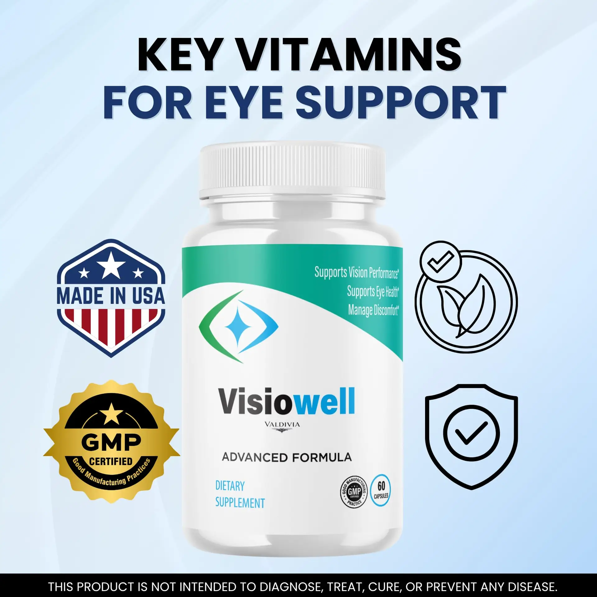 Visiowell Capsules Visio Well Supplement, Premium Formula, Natural Vitamins for Health & Wellness - 60 Capsules for 1 Month