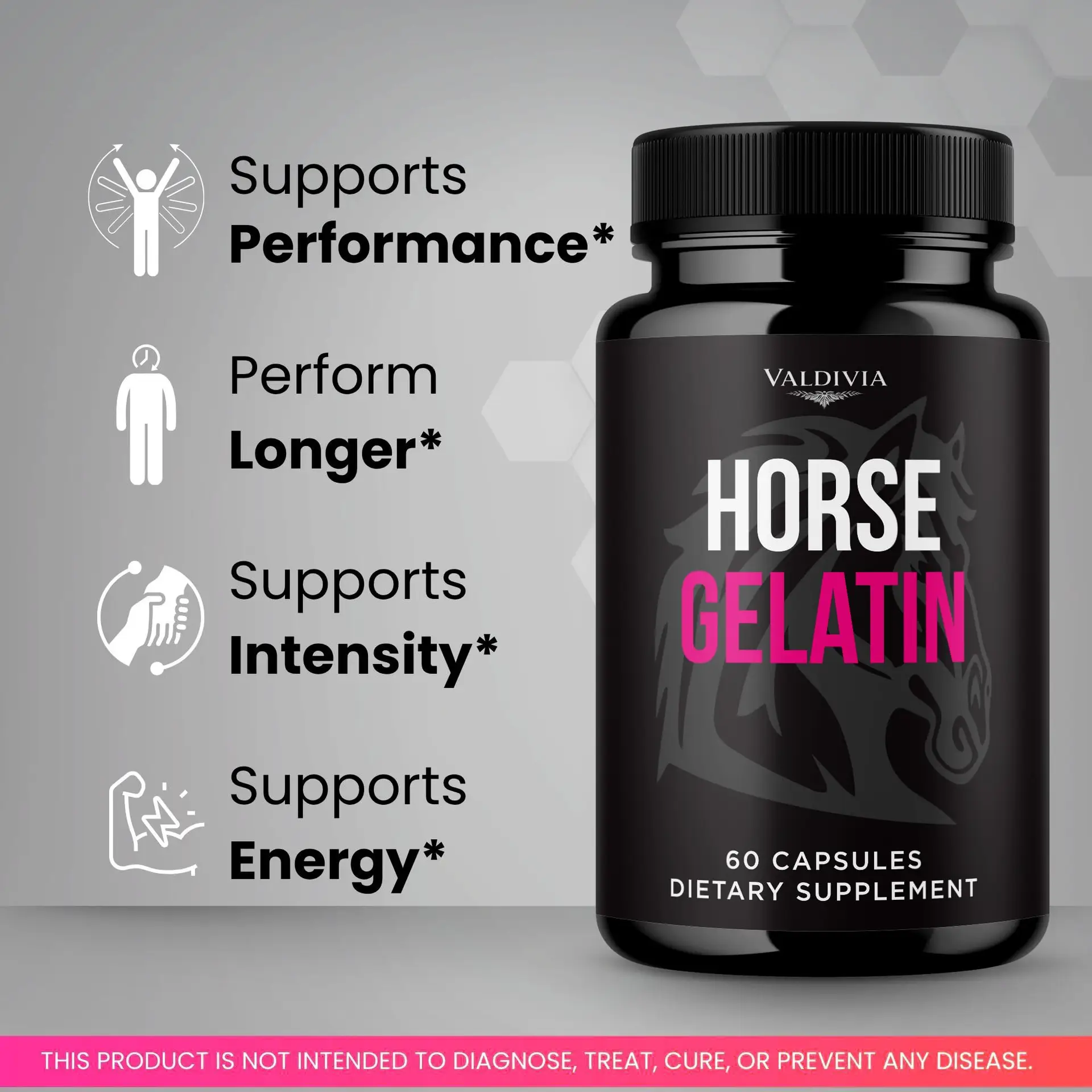Horse Gelatin Capsules HorseGelatin Supplement, Premium Formula, Natural Vitamins for Health & Wellness - 60 Capsules for 1 Month