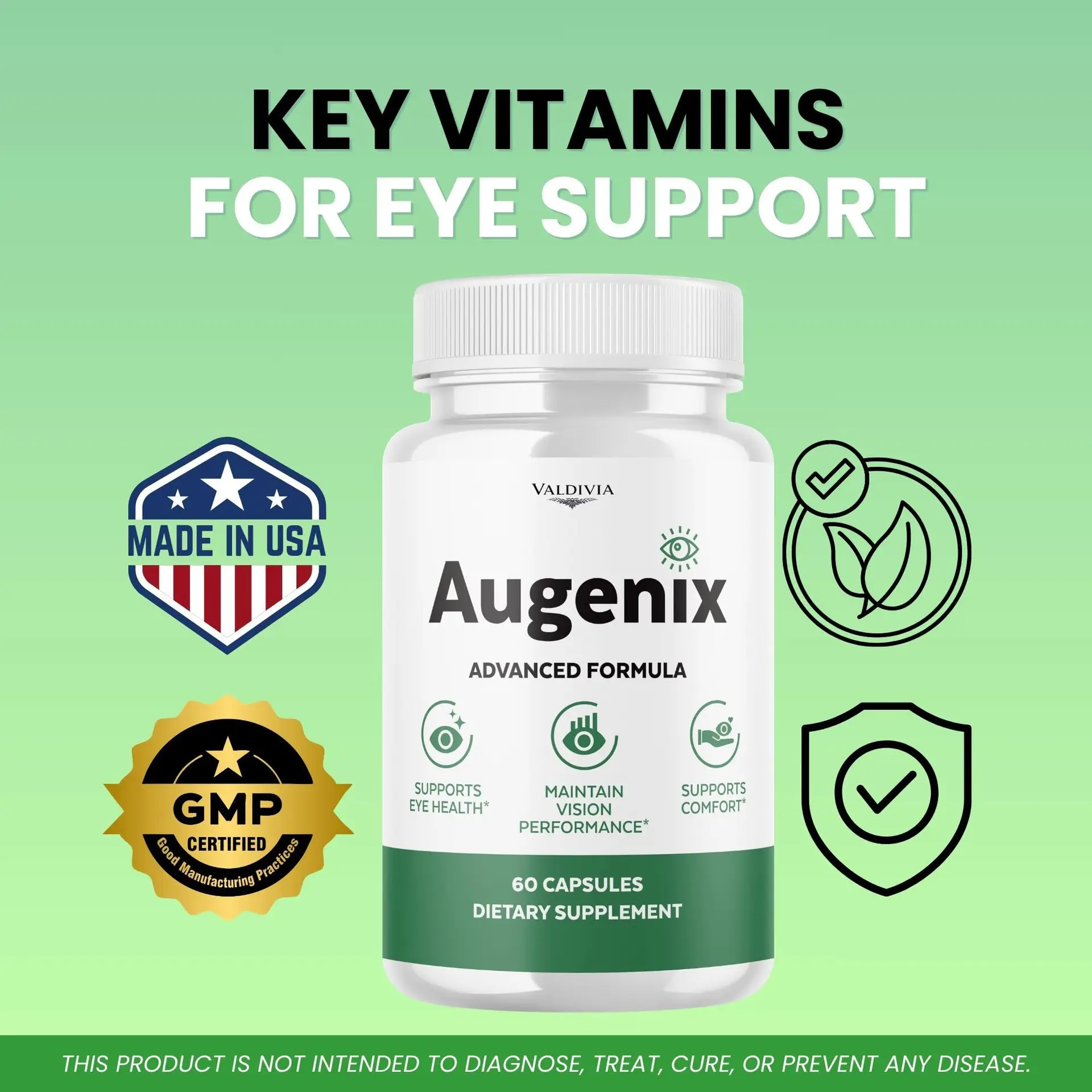 Augenix Capsules AugenixVision Support Supplement with All Natural Ingredients, Advanced Formula Eye and Vision Health Multivitamins Supporting Health and Wellness Naturally (60...