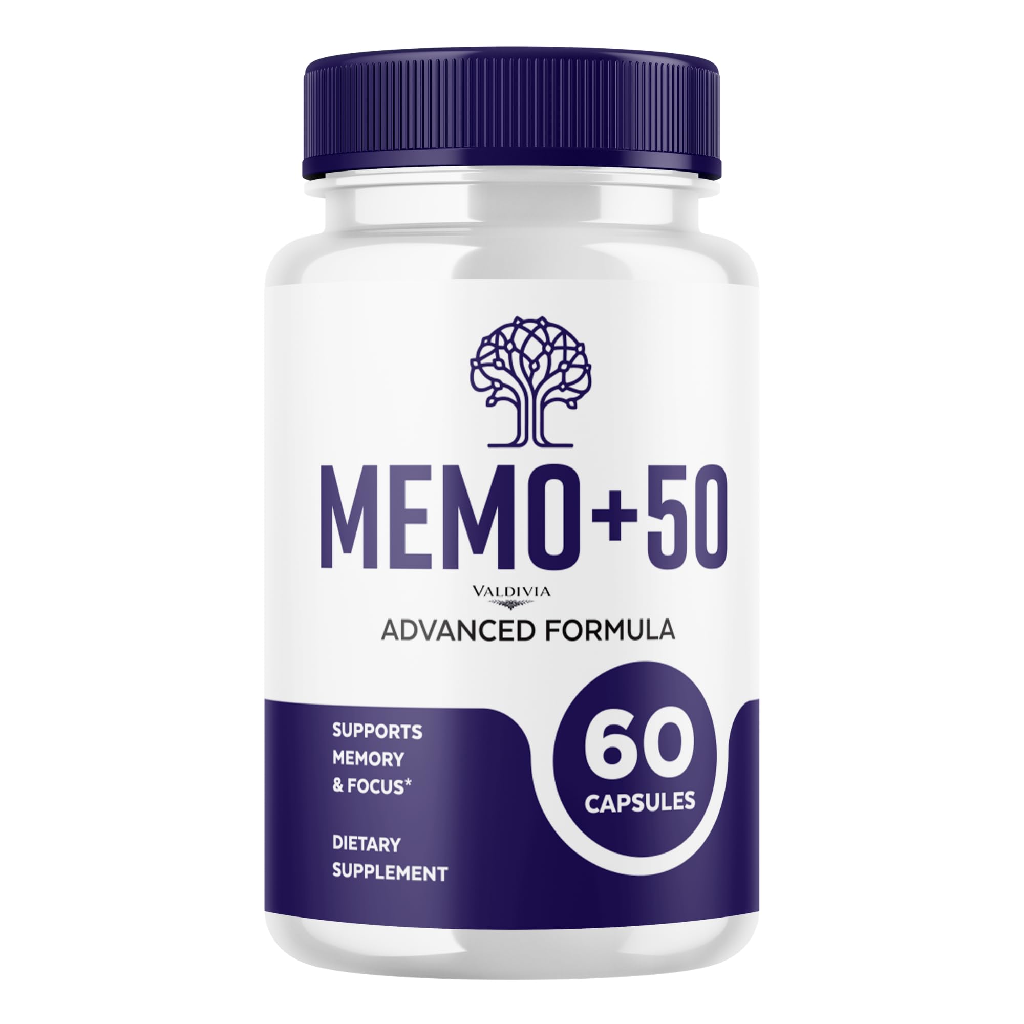 Valdivia Memo+50 Memo + 50 Supplement, Premium Formula, Natural Vitamins for Health & Wellness - 60 Capsules for 1 Month