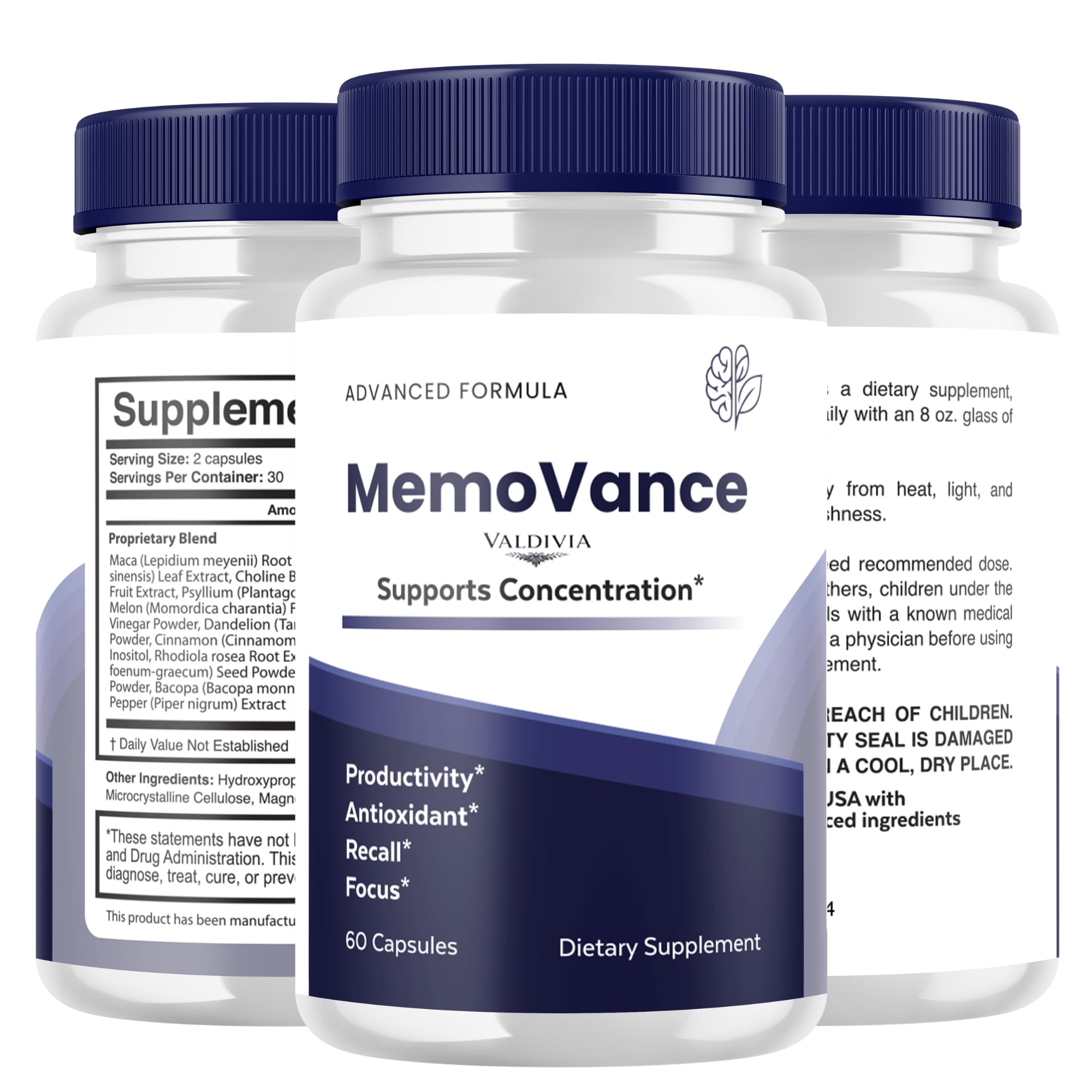 Valdivia (5 Pack) MemoVance Capsules Memo Vance Supplement, Premium Formula, Natural Vitamins for Health & Wellness - 300 Capsules for 5 Months