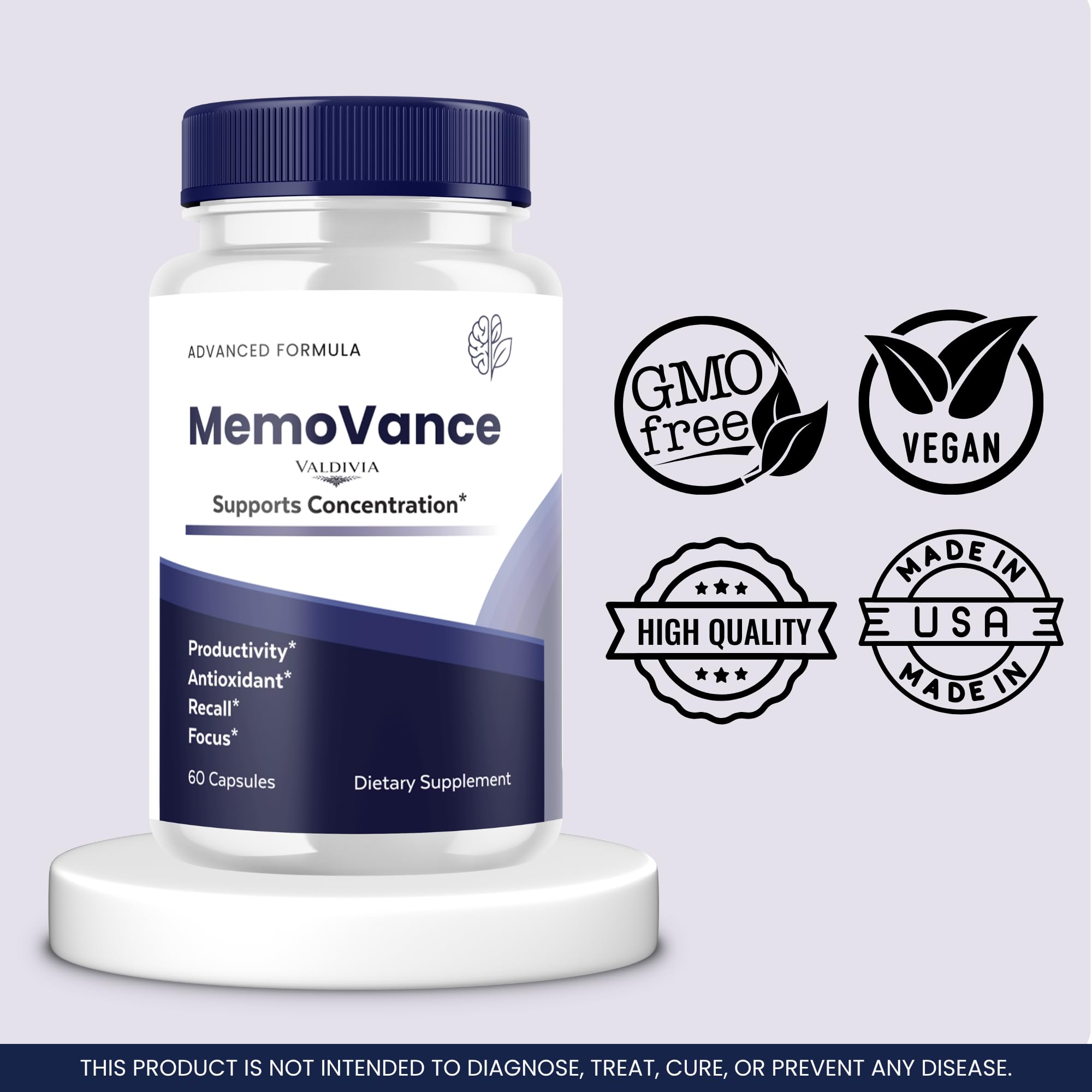 Valdivia (5 Pack) MemoVance Capsules Memo Vance Supplement, Premium Formula, Natural Vitamins for Health & Wellness - 300 Capsules for 5 Months