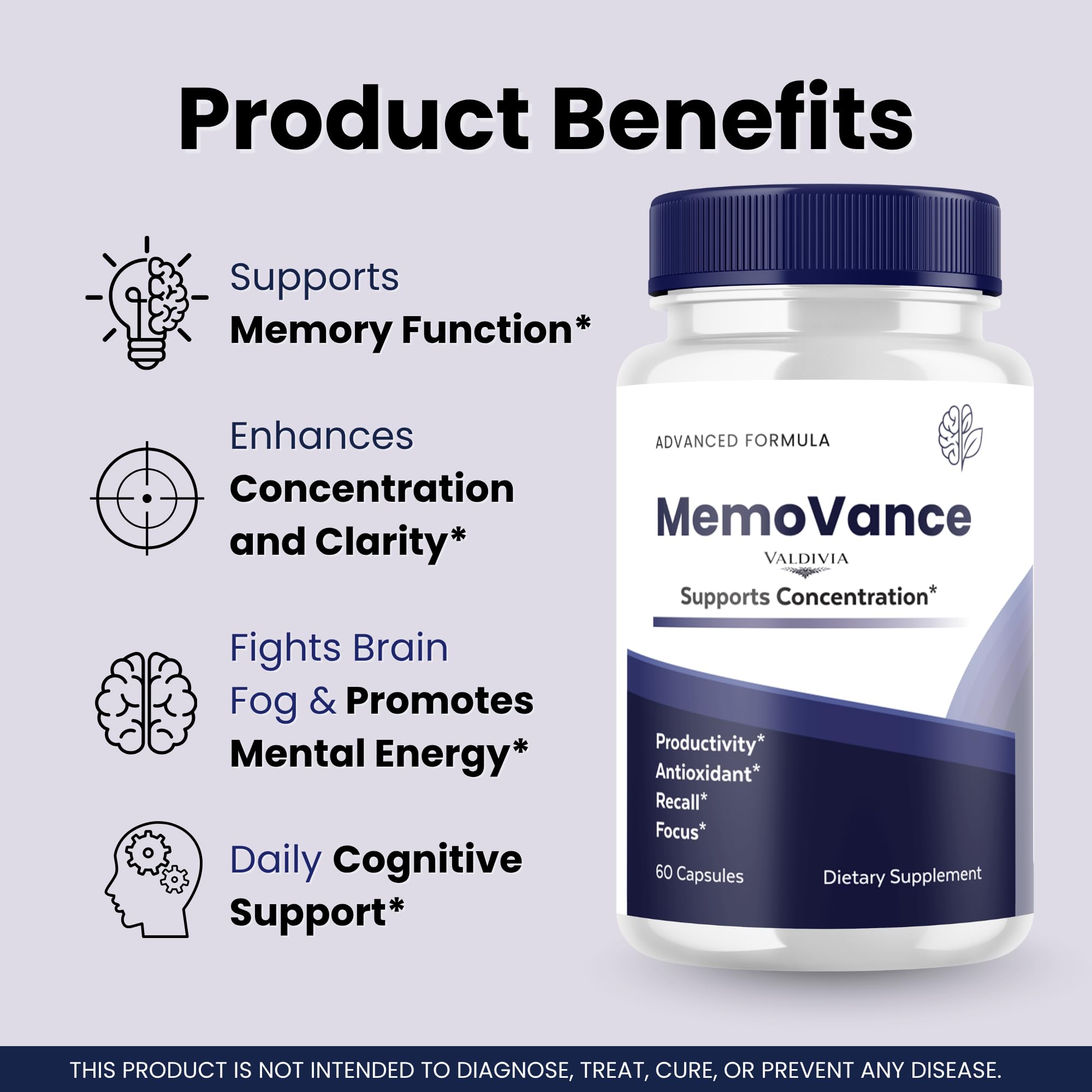 Valdivia (5 Pack) MemoVance Capsules Memo Vance Supplement, Premium Formula, Natural Vitamins for Health & Wellness - 300 Capsules for 5 Months