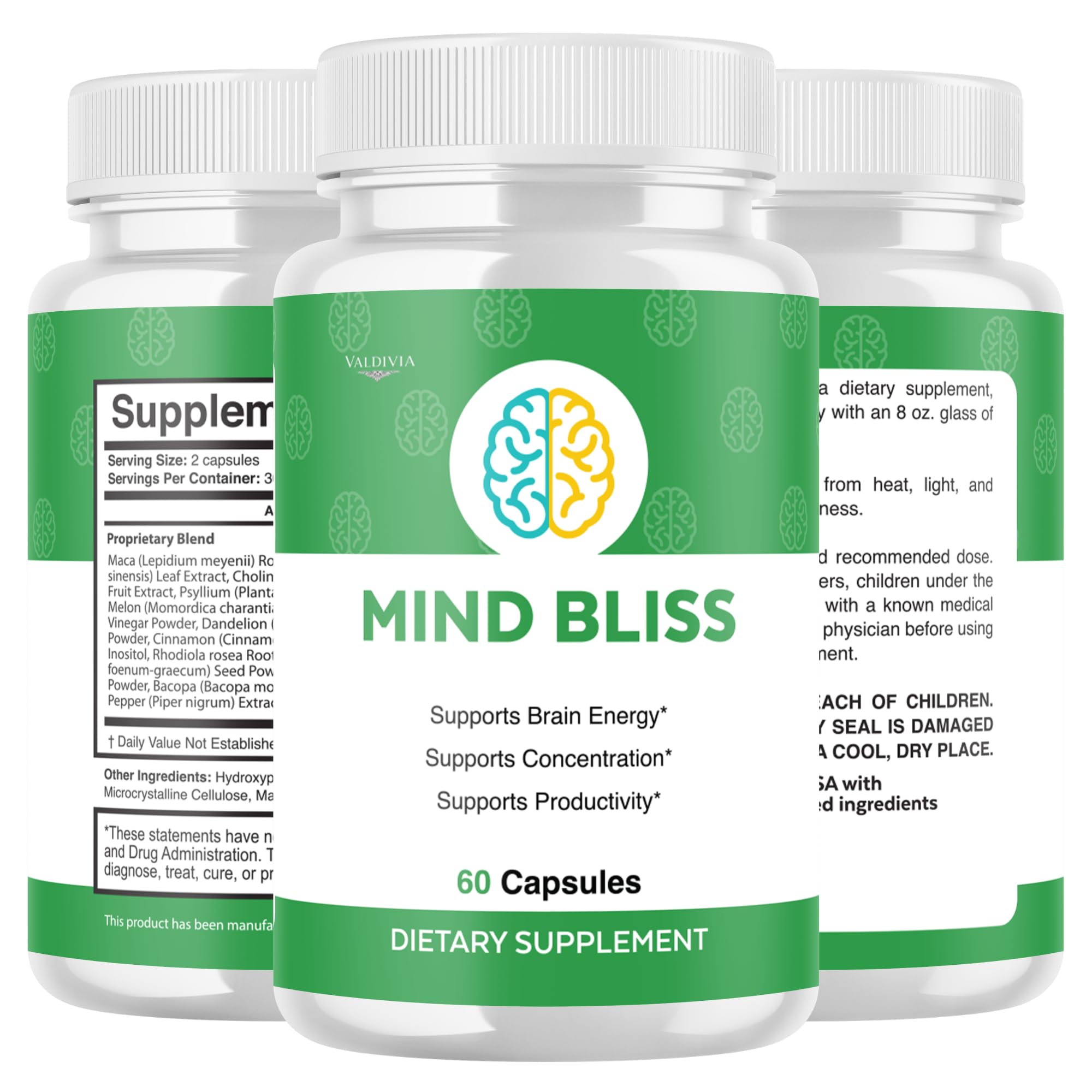 Valdivia (2 Pack) MindBliss Capsules Mind Bliss Supplement, Premium Formula, Natural Vitamins for Health & Wellness - 120 Capsules for 2 Months