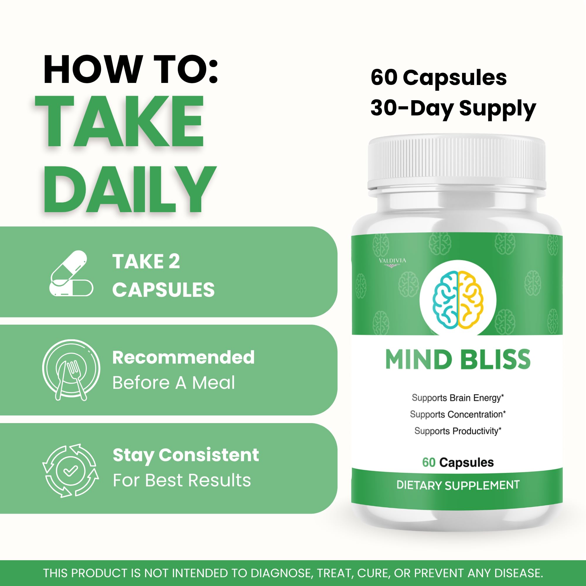 Valdivia (2 Pack) MindBliss Capsules Mind Bliss Supplement, Premium Formula, Natural Vitamins for Health & Wellness - 120 Capsules for 2 Months
