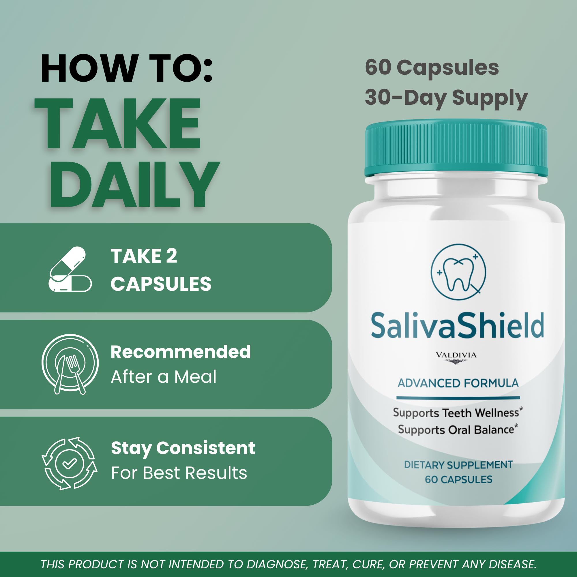 Valdivia SalivaShield Capsules Saliva Shield Supplement, Premium Formula, Natural Vitamins for Health & Wellness - 60 Capsules for 1 Month