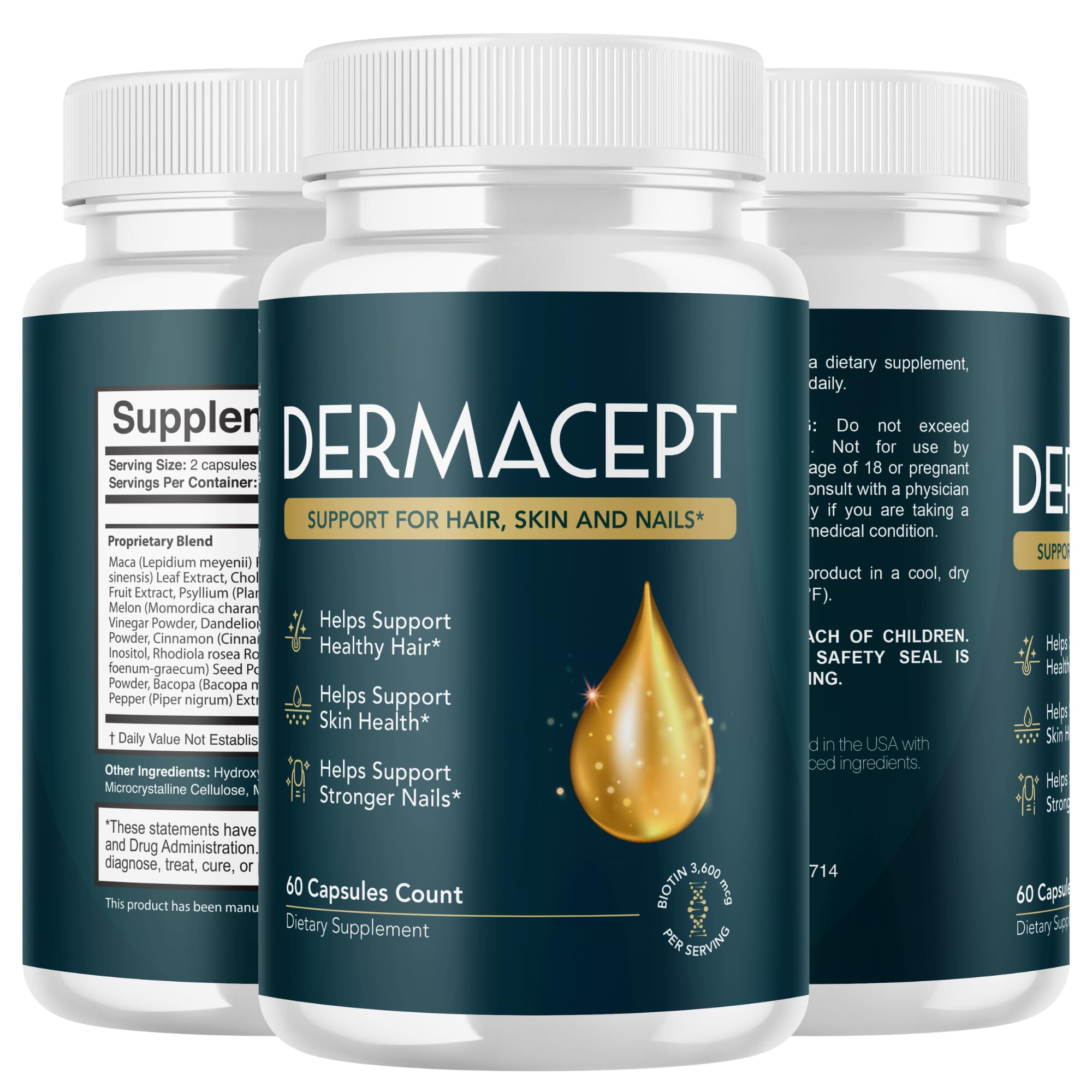 Valdivia (3 Pack) Dermacept Capsules Dermacept Supplement, Premium Formula, Natural Vitamins for Health & Wellness - 180 Capsules for 3 Months
