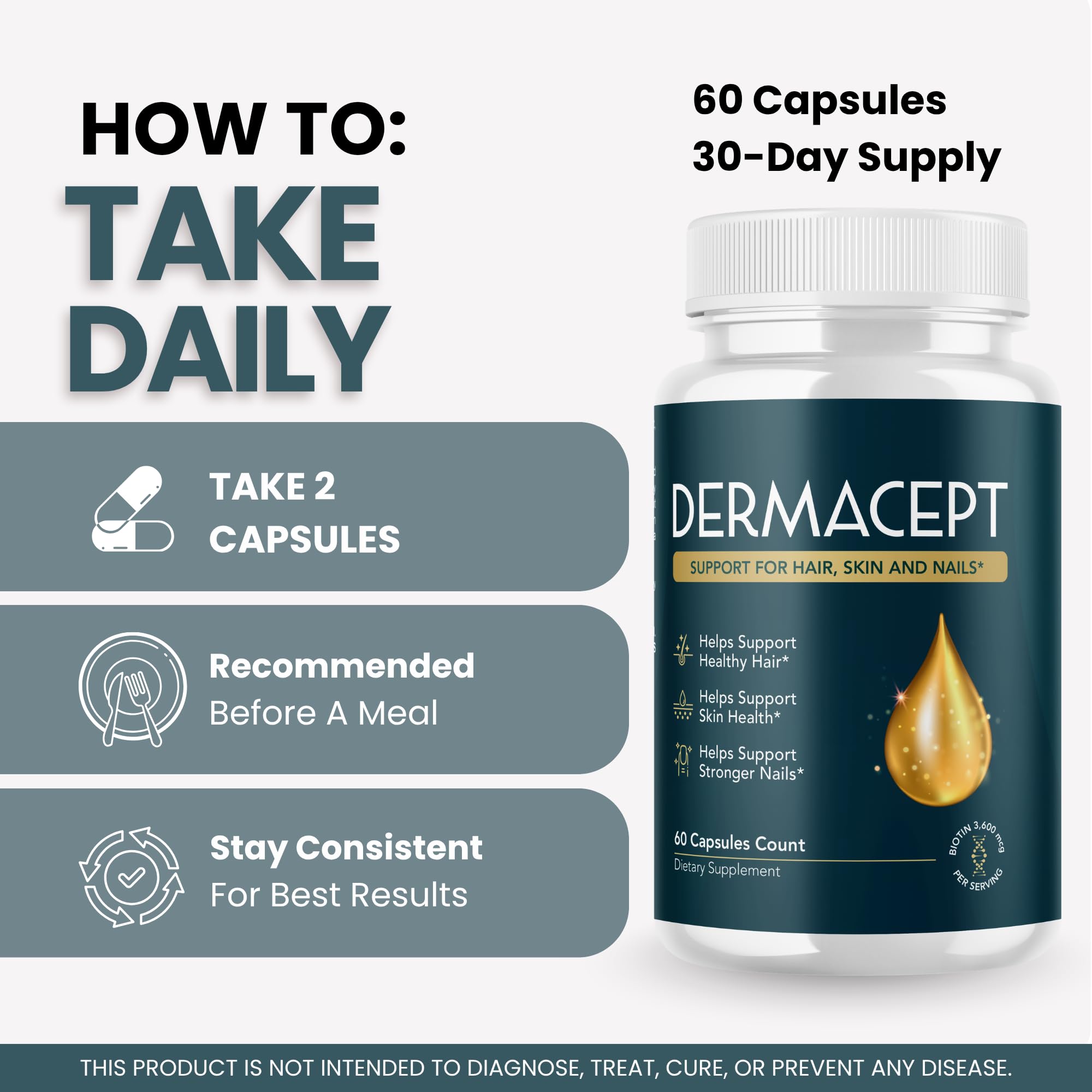 Valdivia (3 Pack) Dermacept Capsules Dermacept Supplement, Premium Formula, Natural Vitamins for Health & Wellness - 180 Capsules for 3 Months
