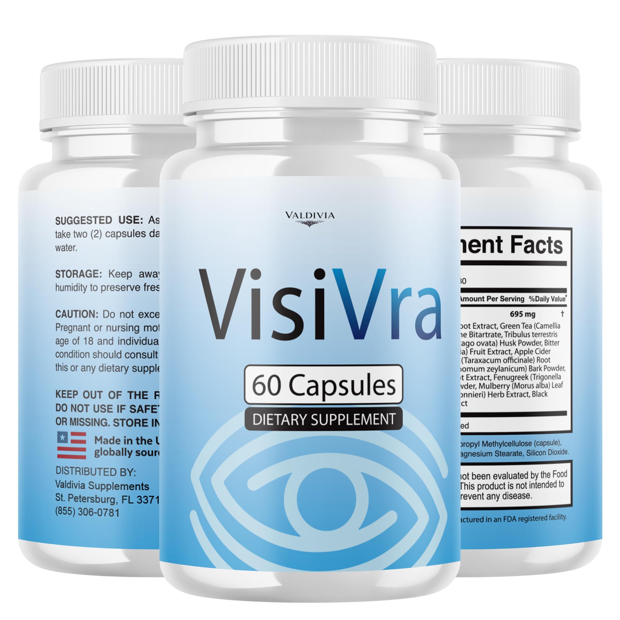 Valdivia (3 Pack) Visivra Capsules Visi Vra Supplement, Premium Formula, Natural Vitamins for Health & Wellness - 180 Capsules for 3 Months