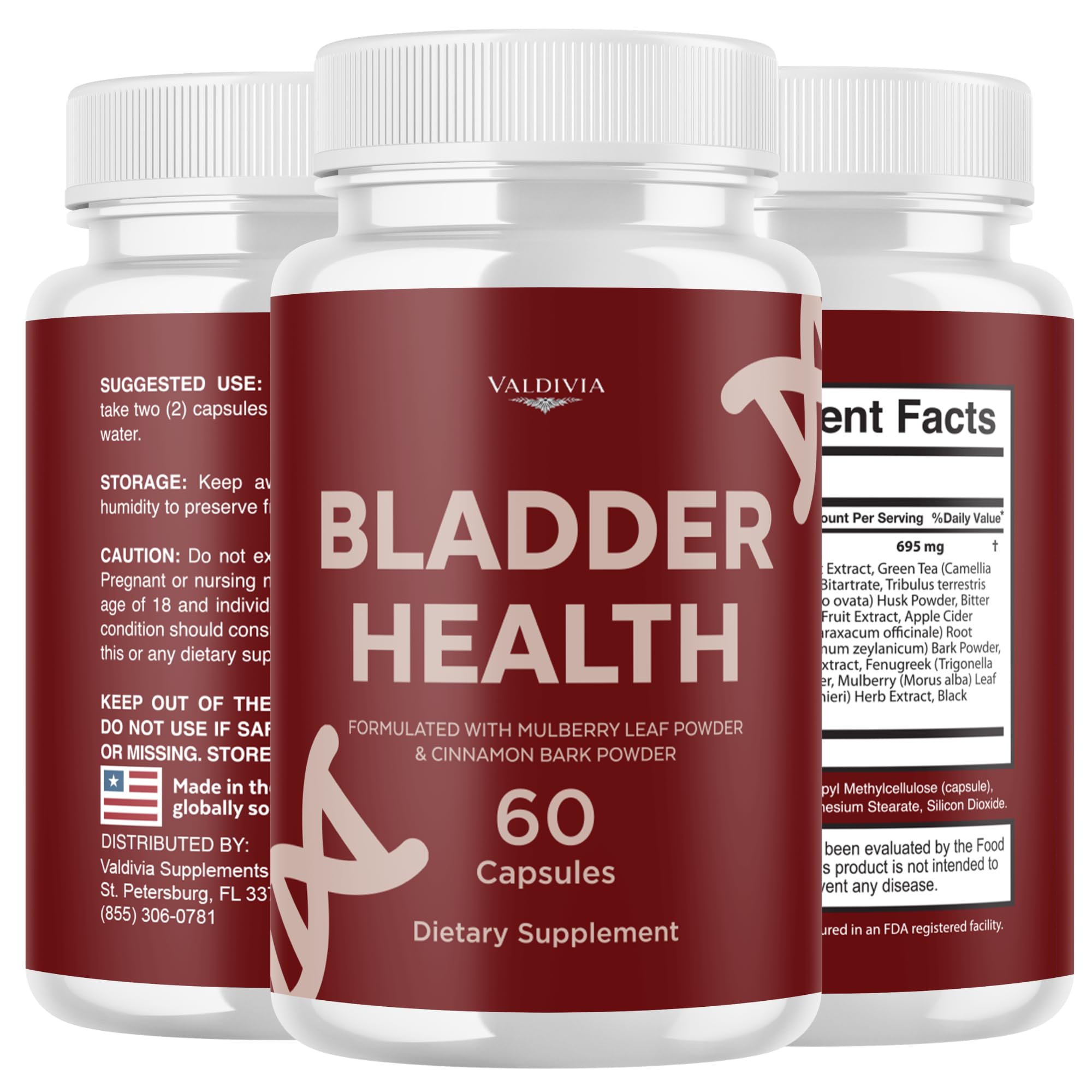 Valdivia (2 Pack) BladderHealth Capsules Bladder Health Supplement, Premium Formula, Natural Vitamins for Health & Wellness - 120 Capsules for 2 Months