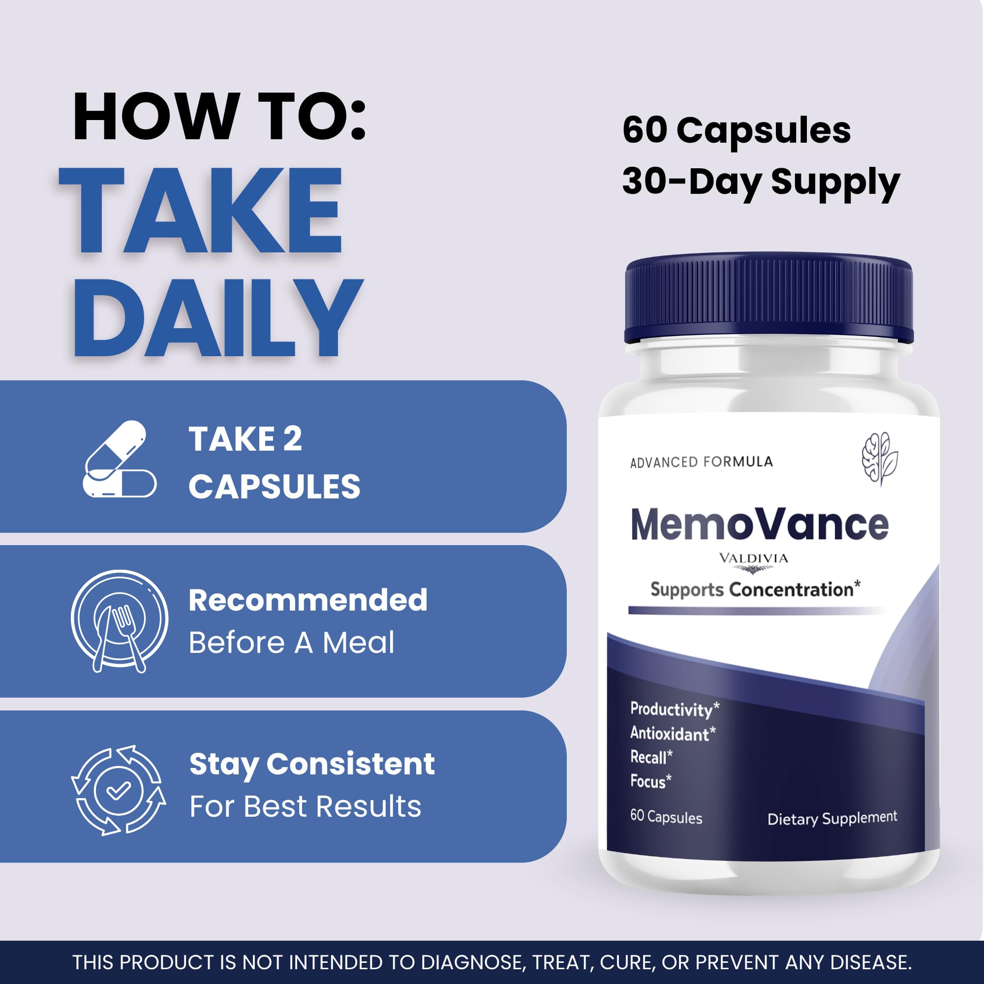 Valdivia (5 Pack) MemoVance Capsules Memo Vance Supplement, Premium Formula, Natural Vitamins for Health & Wellness - 300 Capsules for 5 Months