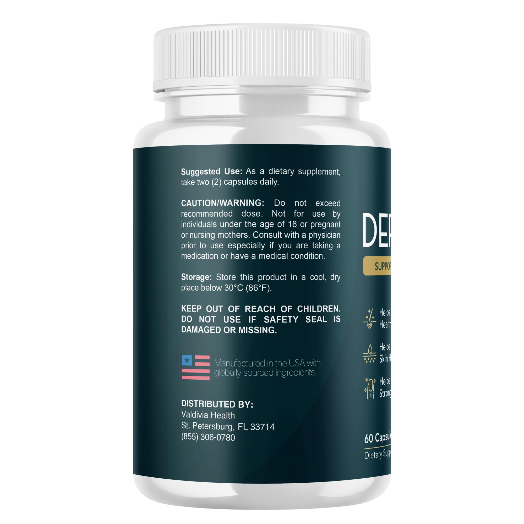 Valdivia (3 Pack) Dermacept Capsules Dermacept Supplement, Premium Formula, Natural Vitamins for Health & Wellness - 180 Capsules for 3 Months