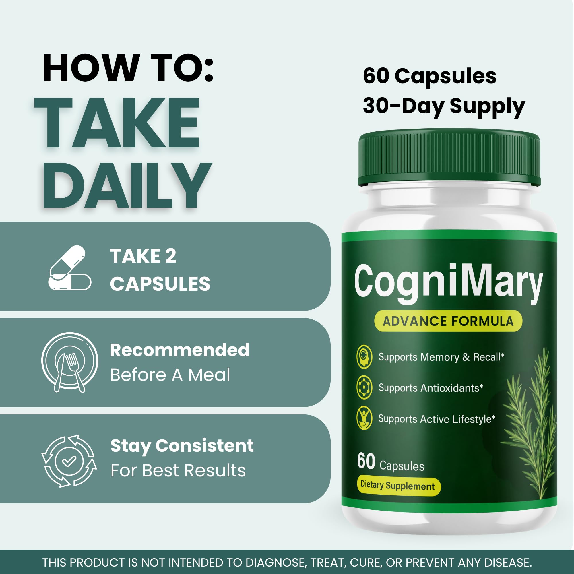 CogniMary Capsules Nootropic Support Supplement, 180 Capsules (3-Pack)
