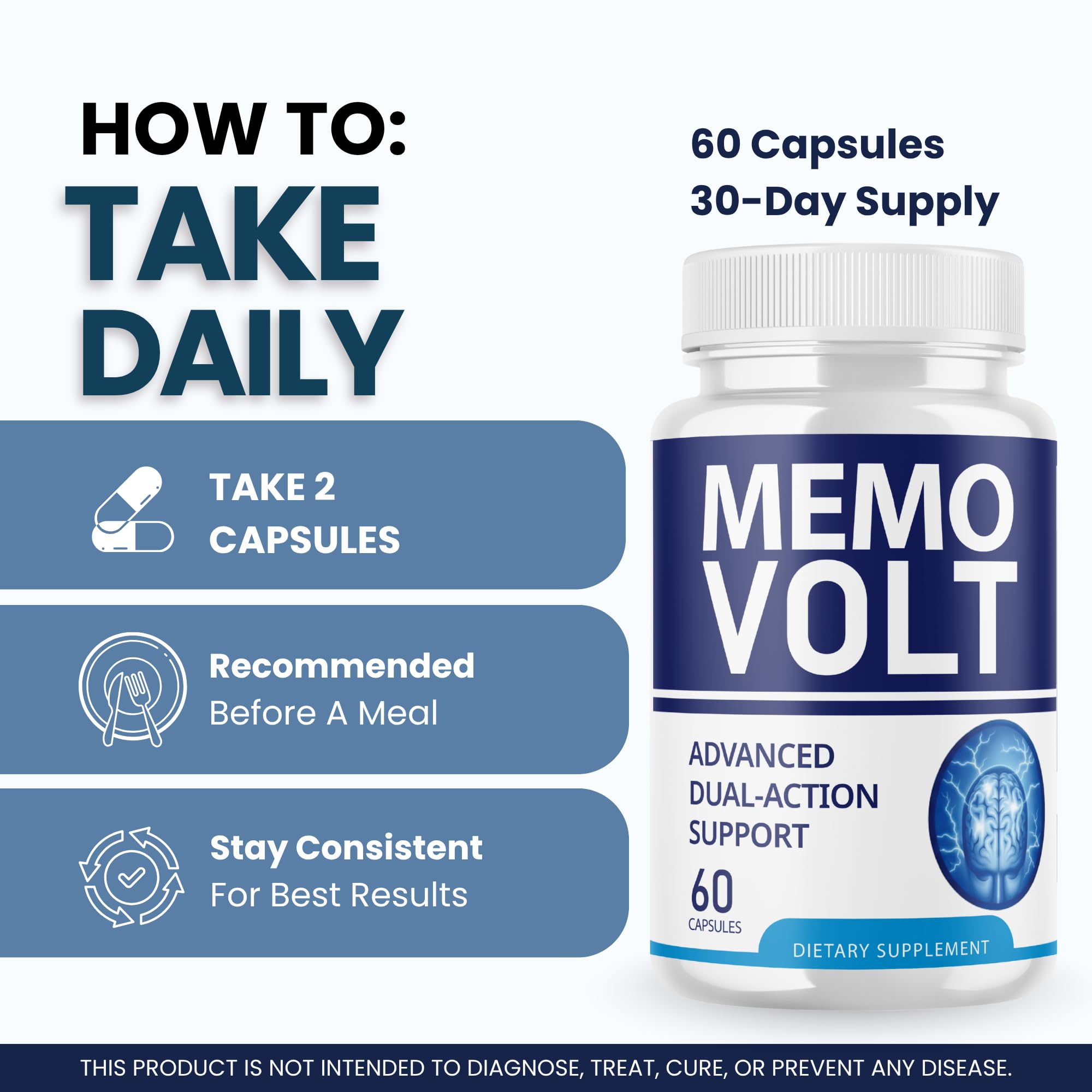 Memo Volt Capsules Brain Health Support Supplement, 3-Pack (180 Capsules)