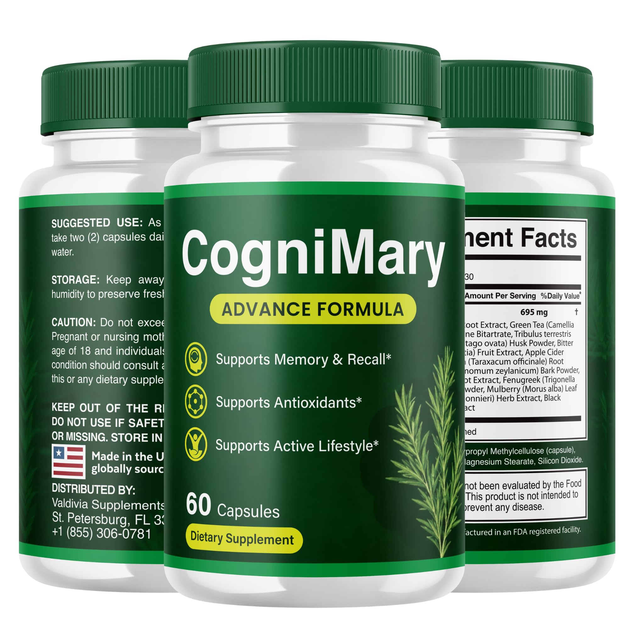 CogniMary Nootropic Support Supplement Capsules, 2-Pack (120 Capsules Total)